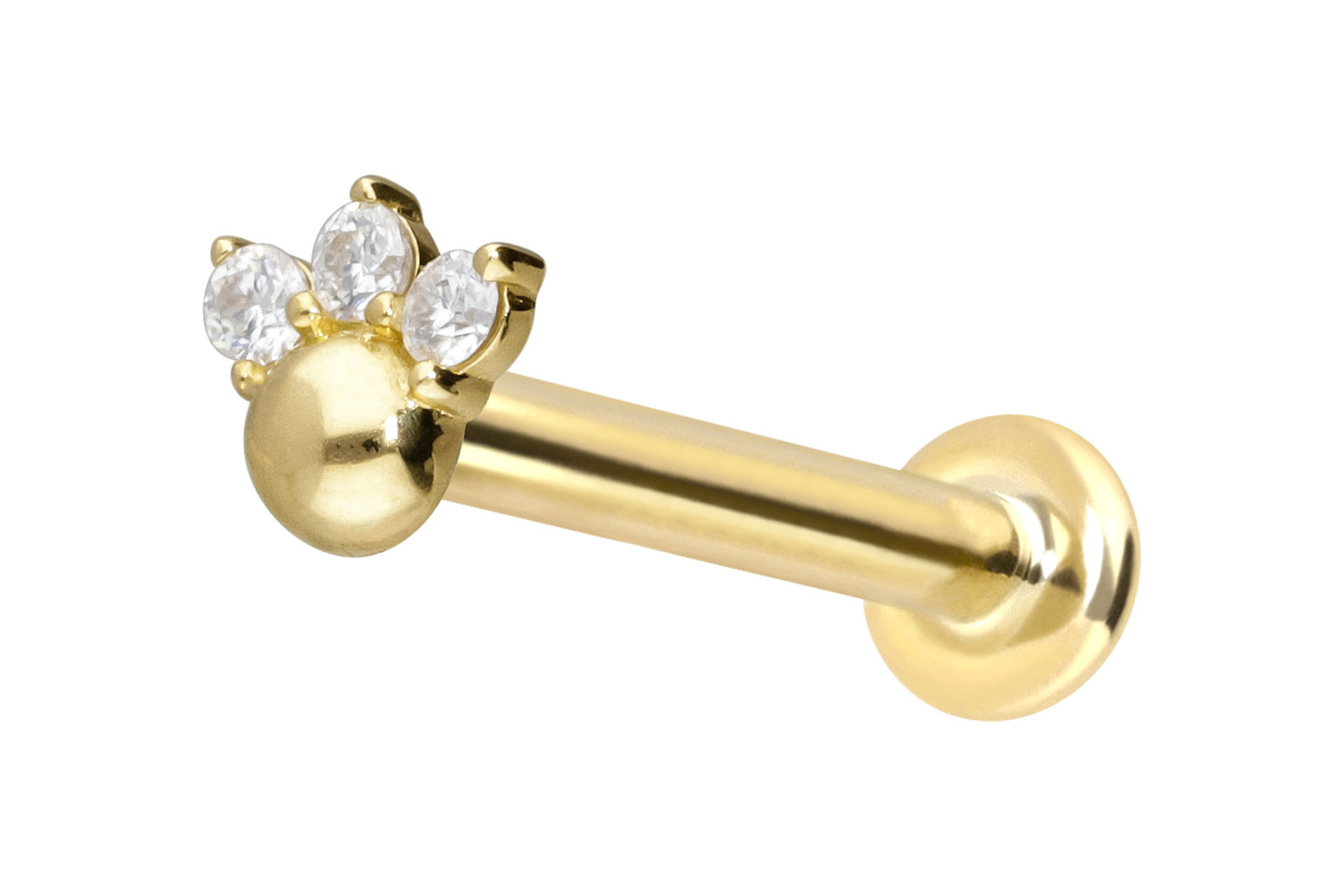 14 Karat Gold Labret Piercing mit Push Fit 3 MOISSANITE + KUGEL
